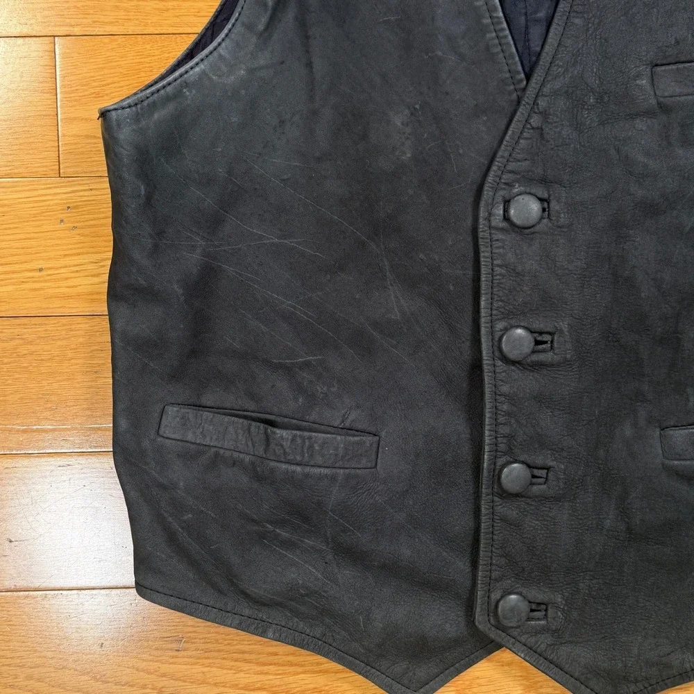 Vintage Carlos Rueda Perez Artesanias De Piel Black Leather Vest‎ Mens